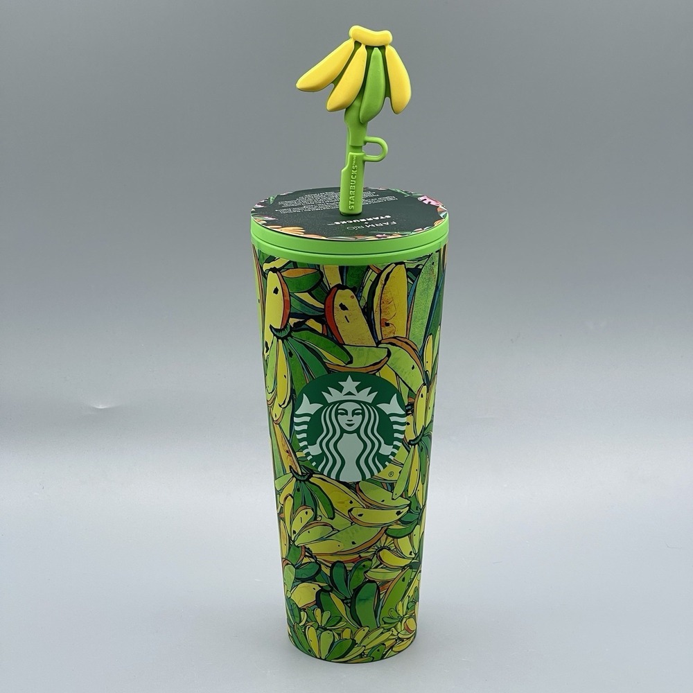 Starbucks Cold Cup 24oz Farm Rio Silicone Banana Straw Topper Limited Release